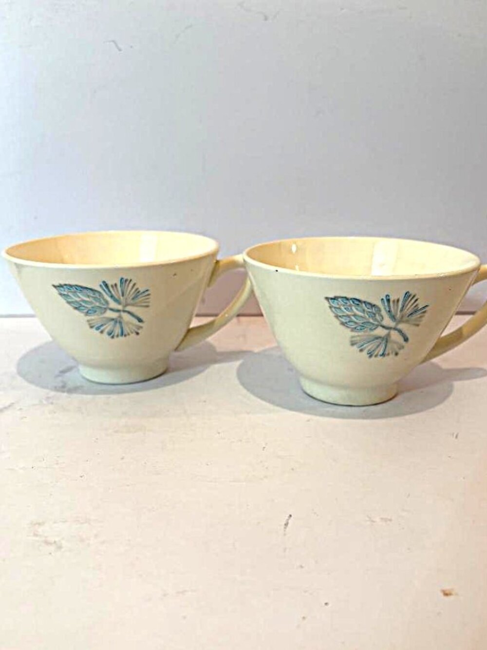 Mid-Century Modern 50s Vintage Marcrest Blue Spruce Flat Coffee Cups - set of 2